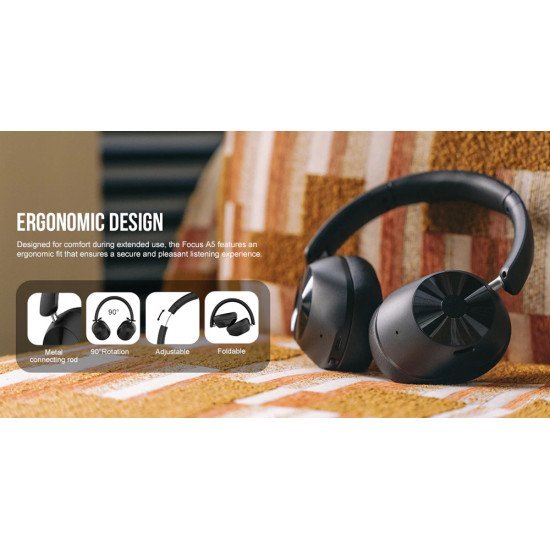 Oneodio Headphones Focus A5, Ενσύρματα & Ασύρματα, Hybrid Anc, 40Mm, 600Mah, Μαύρο Oneodio Headphones Focus A5, Ενσύρματα & Ασύρματα, Hybrid Anc, 40Mm, 600Mah, Μαύρο