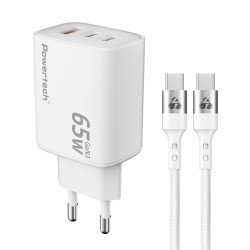 Powertech Φορτιστής Τοίχου Pt-1415 Με Καλώδιο, Usb/2X Usb-C, 65W, Gan, Λευκός Powertech Φορτιστής Τοίχου Pt-1415 Με Καλώδιο, Usb/2X Usb-C, 65W, Gan, Λευκός