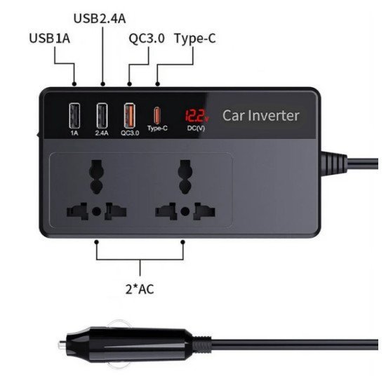 Powertech Inverter Αυτοκινήτου Ptl-023, 200W, 12V Dc Σε 220V Ac, Με Usb-C/3X Usb Powertech Inverter Αυτοκινήτου Ptl-023, 200W, 12V Dc Σε 220V Ac, Με Usb-C/3X Usb