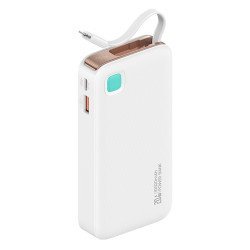Usams Power Bank Cd225 Με Καλώδιο Lightning, 2X Θύρες Εξόδου, 10000Mah, 20W, Λευκό