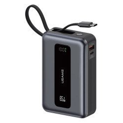 Usams Power Bank Cd243 Με Καλώδιο Usb-C, 2X Θύρες Εξόδου, 20000Mah, 65W, Γκρι