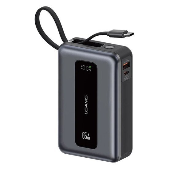 Usams Power Bank Cd243 Με Καλώδιο Usb-C, 2X Θύρες Εξόδου, 20000Mah, 65W, Γκρι Usams Power Bank Cd243 Με Καλώδιο Usb-C, 2X Θύρες Εξόδου, 20000Mah, 65W, Γκρι