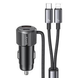 Usams Φορτιστής Αυτοκινήτου Cc287 Με 2 Σε 1 Καλώδιο, Usb/Usb-C Θύρες, 66W, Μαύρος