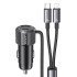 Usams Φορτιστής Αυτοκινήτου Cc287 Με 2 Σε 1 Καλώδιο, Usb/Usb-C Θύρες, 66W, Μαύρος