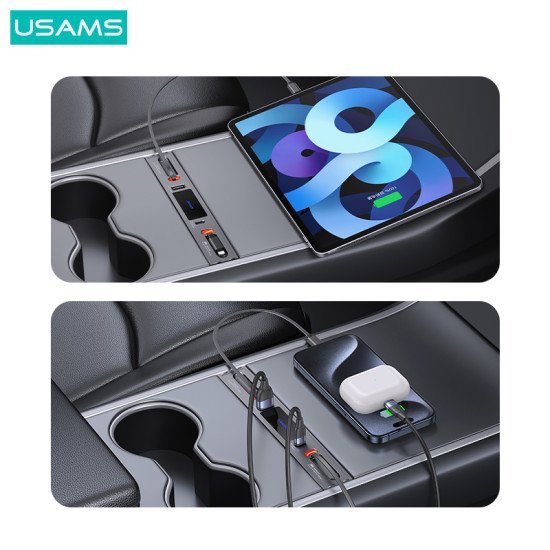 Usams Φορτιστής Αυτοκινήτου Us-Sj649 Για Tesla(3/Y), Με 2X Καλώδια, Usb/Usb-C Θύρες, 60W, Γκρι Usams Φορτιστής Αυτοκινήτου Us-Sj649 Για Tesla(3/Y), Με 2X Καλώδια, Usb/Usb-C Θύρες, 60W, Γκρι