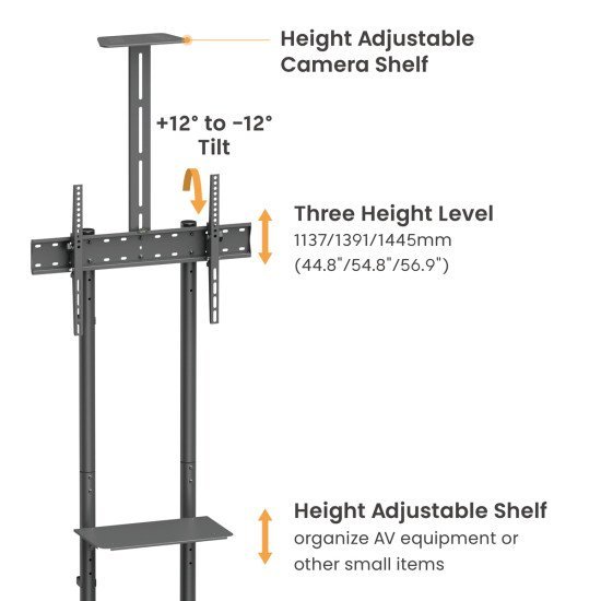 Brateck Βάση Τηλεόρασης Δαπέδου T1042T, 37-70", Έως 45Kg, Με Ράφια & Ροδάκια Brateck Βάση Τηλεόρασης Δαπέδου T1042T, 37-70", Έως 45Kg, Με Ράφια & Ροδάκια