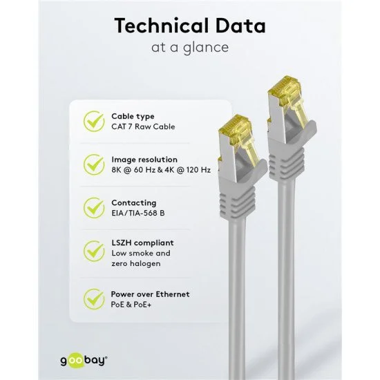 Goobay Καλώδιο Δικτύου 91594, Cat 7 S/Ftp, Copper, 500Mhz, 1.5M, Γκρι Goobay Καλώδιο Δικτύου 91594, Cat 7 S/Ftp, Copper, 500Mhz, 1.5M, Γκρι