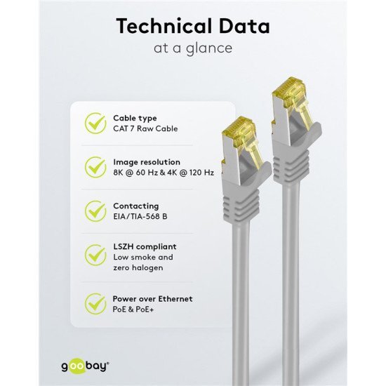 Goobay Καλώδιο Δικτύου 91567, Cat 7 S/Ftp, Copper, 500Mhz, 0.50M, Γκρι Goobay Καλώδιο Δικτύου 91567, Cat 7 S/Ftp, Copper, 500Mhz, 0.50M, Γκρι