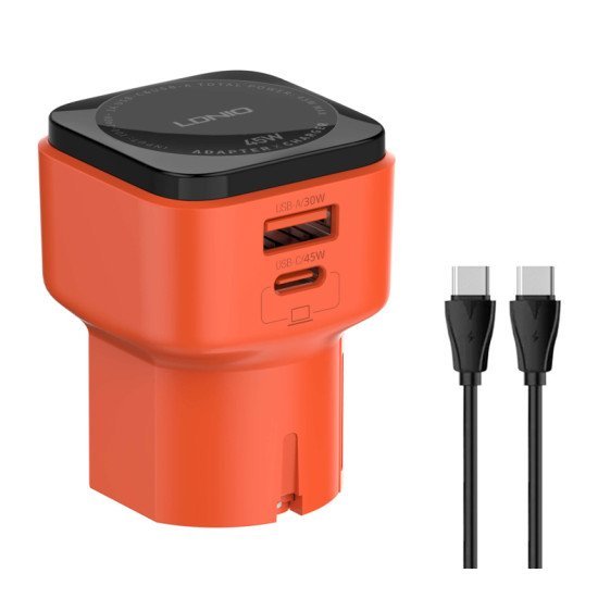 Ldnio Φορτιστής Τοίχου Q2420 Με Καλώδιο, Usb/Usb-C, 45W, Universal Πρίζα, Πορτοκαλί Ldnio Φορτιστής Τοίχου Q2420 Με Καλώδιο, Usb/Usb-C, 45W, Universal Πρίζα, Πορτοκαλί
