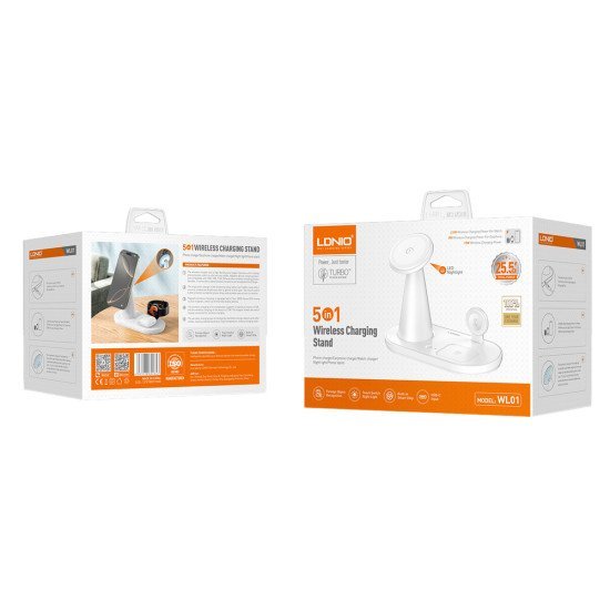 Ldnio Ασύρματος Φορτιστής Wl01 Με Led Φωτισμό, 3 Σε 1, 15W, Λευκός Ldnio Ασύρματος Φορτιστής Wl01 Με Led Φωτισμό, 3 Σε 1, 15W, Λευκός