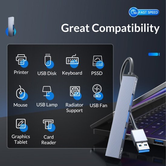 Orico Usb Hub Ah-A13, 4X Θυρών, Usb 3.0, 5Gbps, Usb Σύνδεση, Γκρι Orico Usb Hub Ah-A13, 4X Θυρών, Usb 3.0, 5Gbps, Usb Σύνδεση, Γκρι