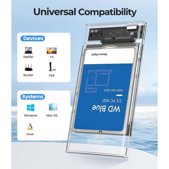 Orico Θήκη Για 2.5" Sata Hdd/Ssd 2139U3, 5Gbps, Διάφανη Orico Θήκη Για 2.5" Sata Hdd/Ssd 2139U3, 5Gbps, Διάφανη