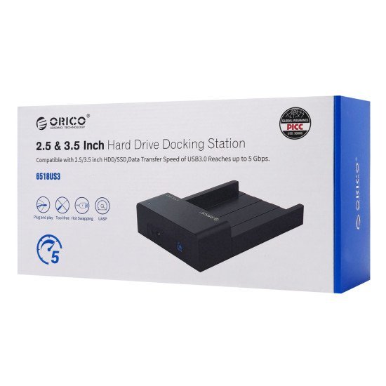 Orico Docking Station Για 2.5" Ή 3.5" Sata Hdd/Ssd 6518Us3-V2, 5Gbps, Μαύρο Orico Docking Station Για 2.5" Ή 3.5" Sata Hdd/Ssd 6518Us3-V2, 5Gbps, Μαύρο