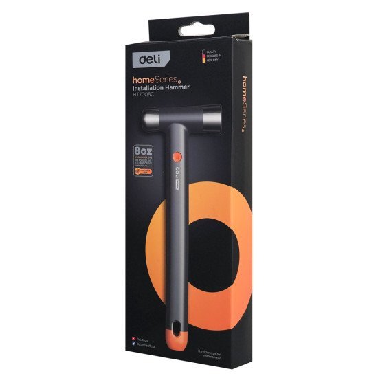 Deli Σφυρί Μπάλας Ht7008C Με Αντιολισθητική Λαβή, 250Gr, 245Mm, Γκρι/Πορτοκαλί