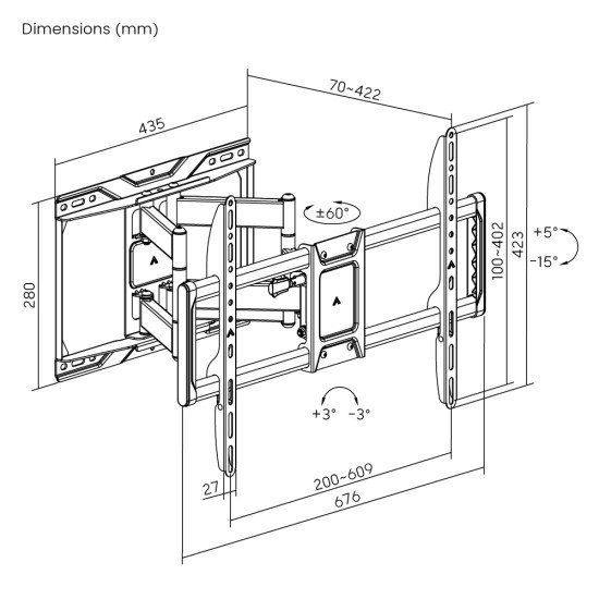 Powertech Επιτοίχια Βάση Τηλεόρασης Pt-1423, 37-90", 75Kg, Heavy Duty, Full Motion Powertech Επιτοίχια Βάση Τηλεόρασης Pt-1423, 37-90", 75Kg, Heavy Duty, Full Motion