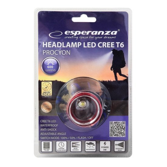Esperanza Φακός Κεφαλής Led Eot001, 600Lm, Zoom, Μαύρος/Κόκκινος