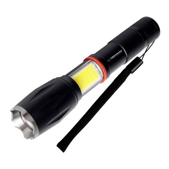 Esperanza Φορητός Φακός Led Eot070, 250Lm, Ipx3, Zoom, Με Μαγνήτη, Μαύρος