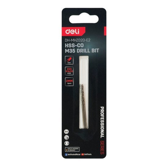 Deli Σετ Τρυπάνια Dh-Mhz020-E2 Για Μέταλλο, M35 Hss 5% Κοβαλτίου, Din 388, 2X49Mm, Κυλινδρικό, 2Τμχ
