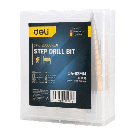 Deli Σετ Κωνικά Τρυπάνια Dh-Jtz0003-Ed1 Για Μέταλλο, Hss 4241, 4-12/4-20/4-32Mm, Κυλινδρικό, 3Τμχ
