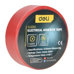 Deli Μονωτική Ταινία Υψηλής Αντοχής Dl5262, 18Mm X 9.15M, Κόκκινη Deli Μονωτική Ταινία Υψηλής Αντοχής Dl5262, 18Mm X 9.15M, Κόκκινη