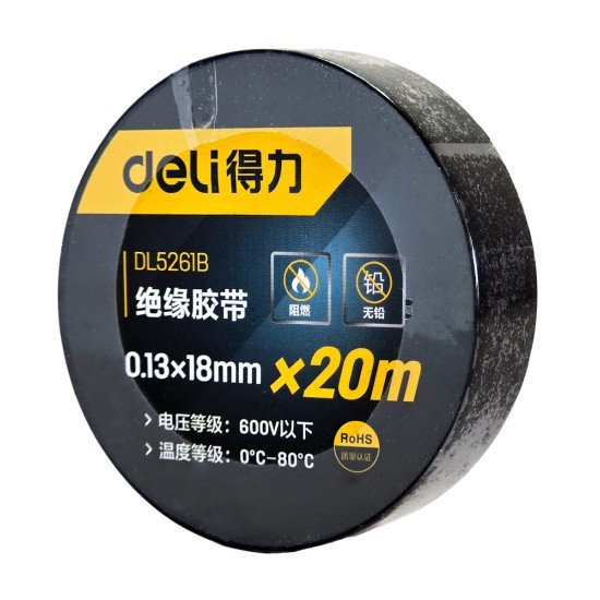 Deli Μονωτική Ταινία Υψηλής Αντοχής Dl5261B, 18Mm X 20M, Μαύρη
