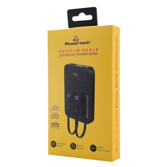 Powertech Power Bank Με Καλώδια Και Οθόνη Pt-1417 10000Mah, 22.5W, Μαύρο Powertech Power Bank Με Καλώδια Και Οθόνη Pt-1417 10000Mah, 22.5W, Μαύρο