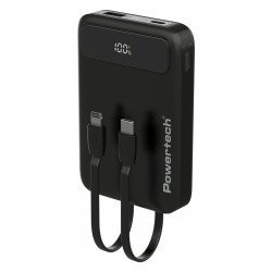 Powertech Power Bank Με Καλώδια Και Οθόνη Pt-1417 10000Mah, 22.5W, Μαύρο