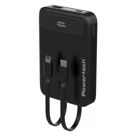 Powertech Power Bank Με Καλώδια Και Οθόνη Pt-1417 10000Mah, 22.5W, Μαύρο Powertech Power Bank Με Καλώδια Και Οθόνη Pt-1417 10000Mah, 22.5W, Μαύρο