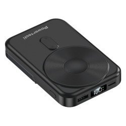 Powertech Power Bank Με Οθόνη Pt-1416, 10000Mah, Magnetic Wireless, 22.5W, Μαύρο