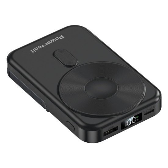 Powertech Power Bank Με Οθόνη Pt-1416, 10000Mah, Magnetic Wireless, 22.5W, Μαύρο