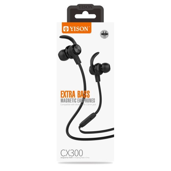 YISON Earphones με μικρόφωνο CX300, on/off, 1.2m, με μαγνήτη, μαύρα