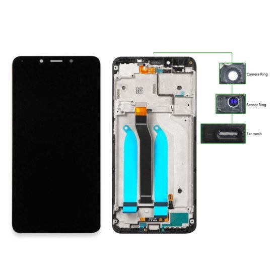 Lcd Για Xiaomi Redmi 6A, Camera-Sensor Ring, Ear Mesh, Frame, Μαύρη