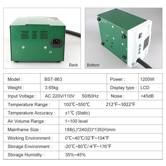 Best Σταθμός Ζεστού Αέρα Bst-863, 1200W, Touch Screen Best Σταθμός Ζεστού Αέρα Bst-863, 1200W, Touch Screen