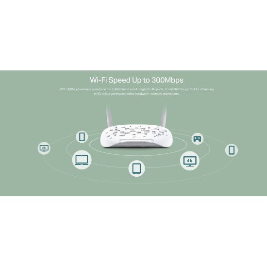 Tp-Link Modem/Router Td-W8961N, Adsl2+ Annexa, Wi-Fi 300Mbps, Ver. 4.0