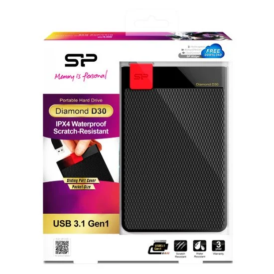 Silicon Power Εξωτερικός Hdd 1Tb Diamond D30 D3S, Usb 3.1, Black