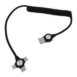 Powertech Καλώδιο Usb Σε Micro Usb, Type-C & 8-Pin, Σπιράλ, Μαύρο