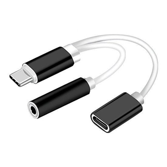 POWERTECH αντάπτορας USB-C σε USB-C & 3.5mm θηλυκό CAB-UC030, λευκός POWERTECH αντάπτορας USB-C σε USB-C & 3.5mm θηλυκό CAB-UC030, λευκός