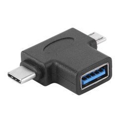 Powertech Αντάπτορας Usb 3.0 (F) Σε Usb-C & Micro Usb Cab-U117, Μαύρος