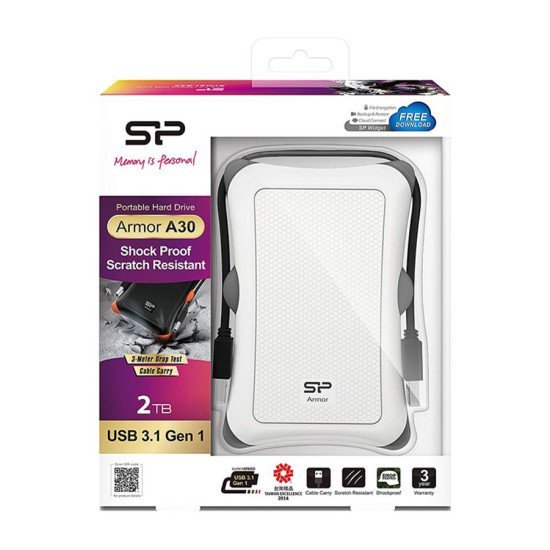 Silicon Power Εξωτερικός Hdd Armor A30, 2Tb, Usb 3.1, Λευκός