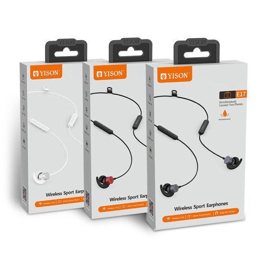 YISON Earphones E17-RD, Bluetooth 5.0, multipoint, με μαγνήτη, κόκκινα