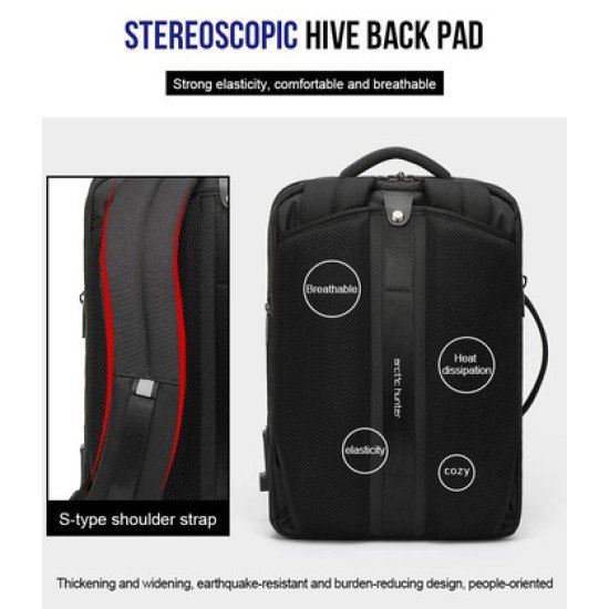 Arctic Hunter Τσάντα Πλάτης B00345-Bk Με Θήκη Laptop 15.6", Usb, Μαύρη Arctic Hunter Τσάντα Πλάτης B00345-Bk Με Θήκη Laptop 15.6", Usb, Μαύρη