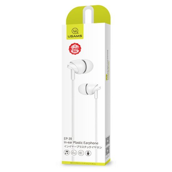 Usams Earphones Με Μικρόφωνο Ep-39, 10Mm, 3.5Mm, 1.2M, Λευκά