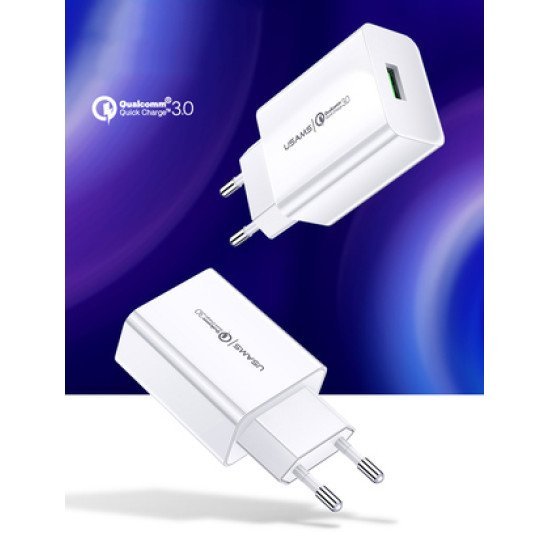Usams Φορτιστής Τοίχου T22, 1X Usb, Qc3.0 18W 3A, Λευκός Usams Φορτιστής Τοίχου T22, 1X Usb, Qc3.0 18W 3A, Λευκός