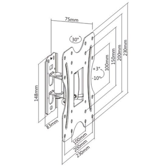 Brateck Επιτοίχια Βάση Kla27-220 Για Οθόνη 23-42", 30Kg