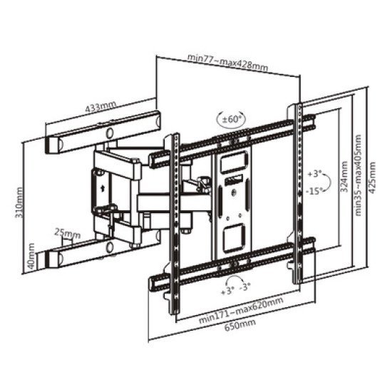Brateck Επιτοίχια Βάση Lpa61-466 Για Οθόνη 37-80", Full-Motion, 60Kg Brateck Επιτοίχια Βάση Lpa61-466 Για Οθόνη 37-80", Full-Motion, 60Kg