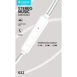 Celebrat Earphones G12 Με Μικρόφωνο, 14.2Mm, 3.5Mm, 1.2M, Λευκό