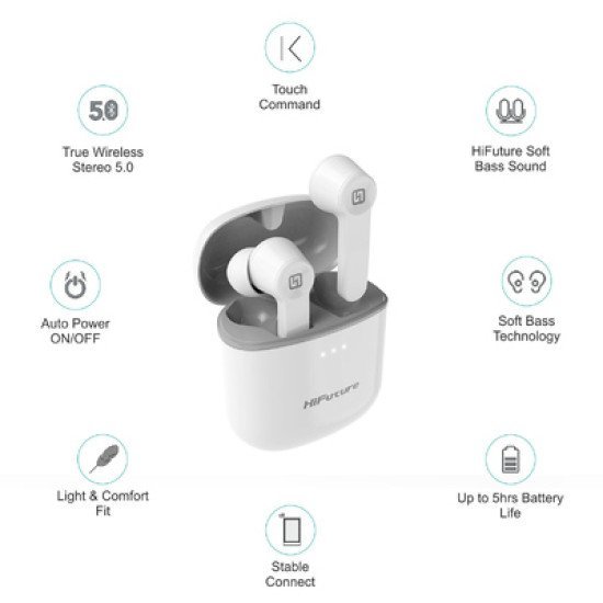 Hifuture Earphones Flybuds, True Wireless, Με Θήκη Φόρτισης, Λευκά