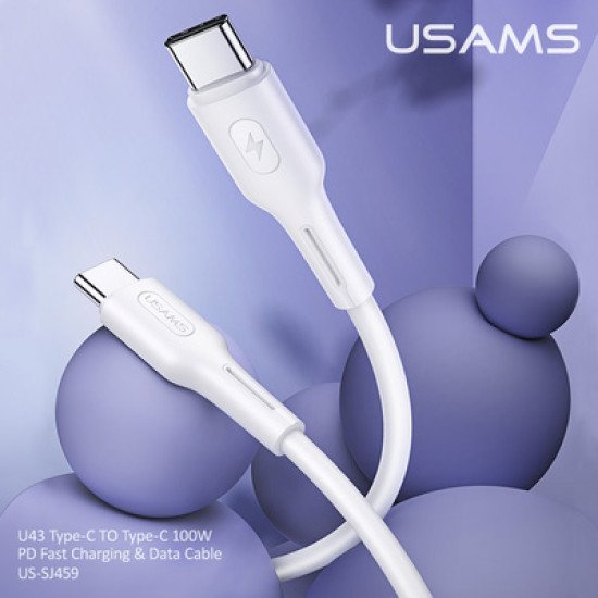 USAMS καλώδιο USB Type-C U43, 5A 100W, PD, 1.2m, λευκό