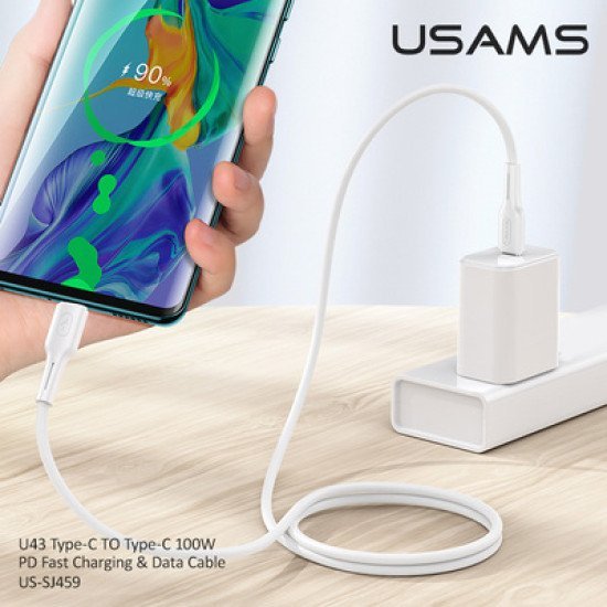 USAMS καλώδιο USB Type-C U43, 5A 100W, PD, 1.2m, λευκό