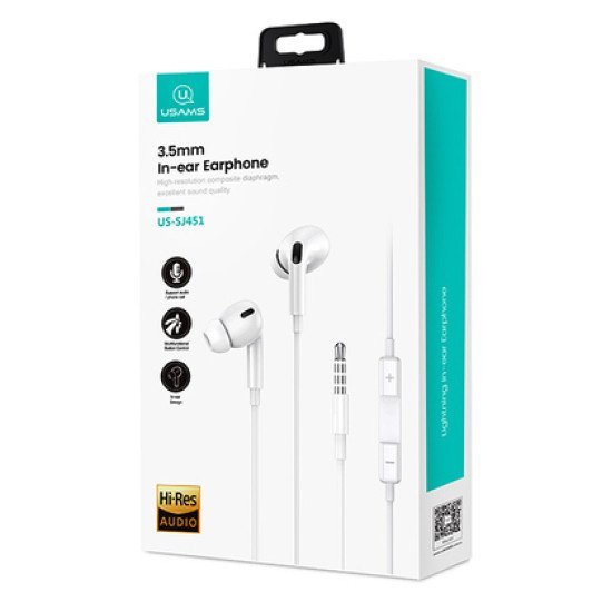 Usams Earphones Με Μικρόφωνο Ep-41, 3.5Mm, 10Mm, 1.2M, Λευκά